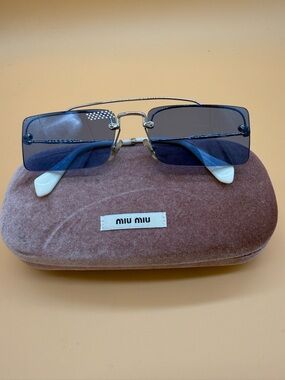 Miu Miu SMU59T Rimless Sunglasses Blue Lens – Authentic – Full Set